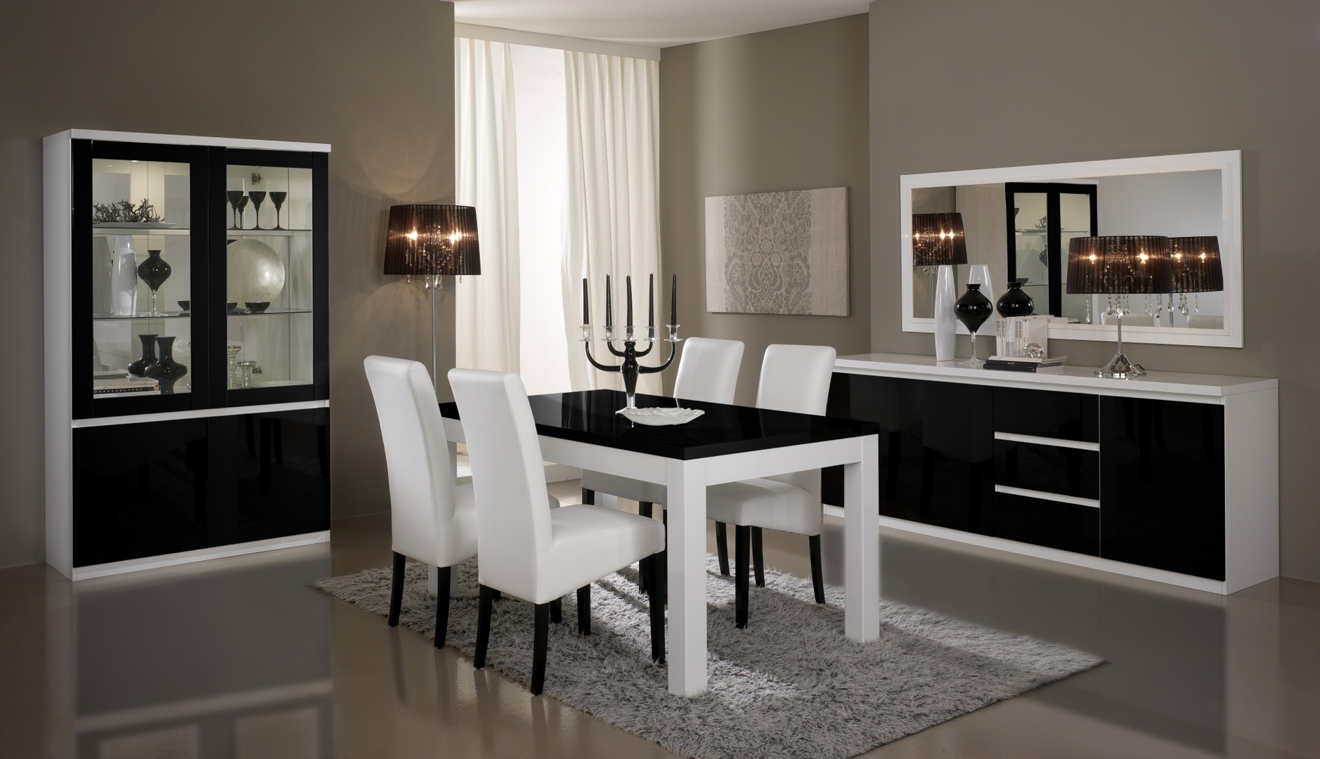 Buffet/bahut design 3 portes/3 tiroirs laqué blanc et noir Loana | Matelpro