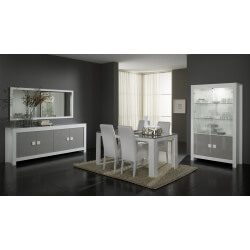 Salle à manger complète design laquée blanche et gris Ancone