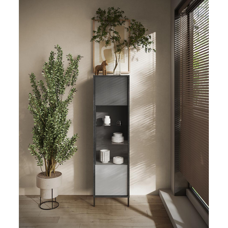 Vitrine 1 porte gris foncé/ardoise Evoria