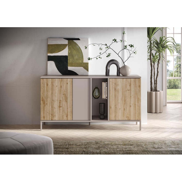 Buffet/bahut 160 cm chêne cadiz/gris cachemire Gentiane