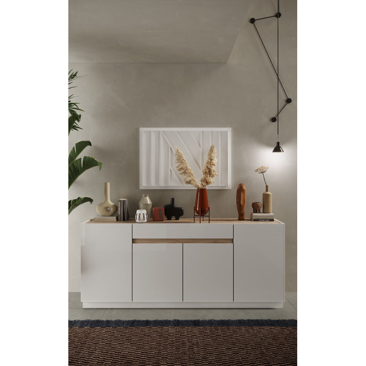 Buffet/bahut 205 cm blanc laqué/chêne cadiz Fantastic