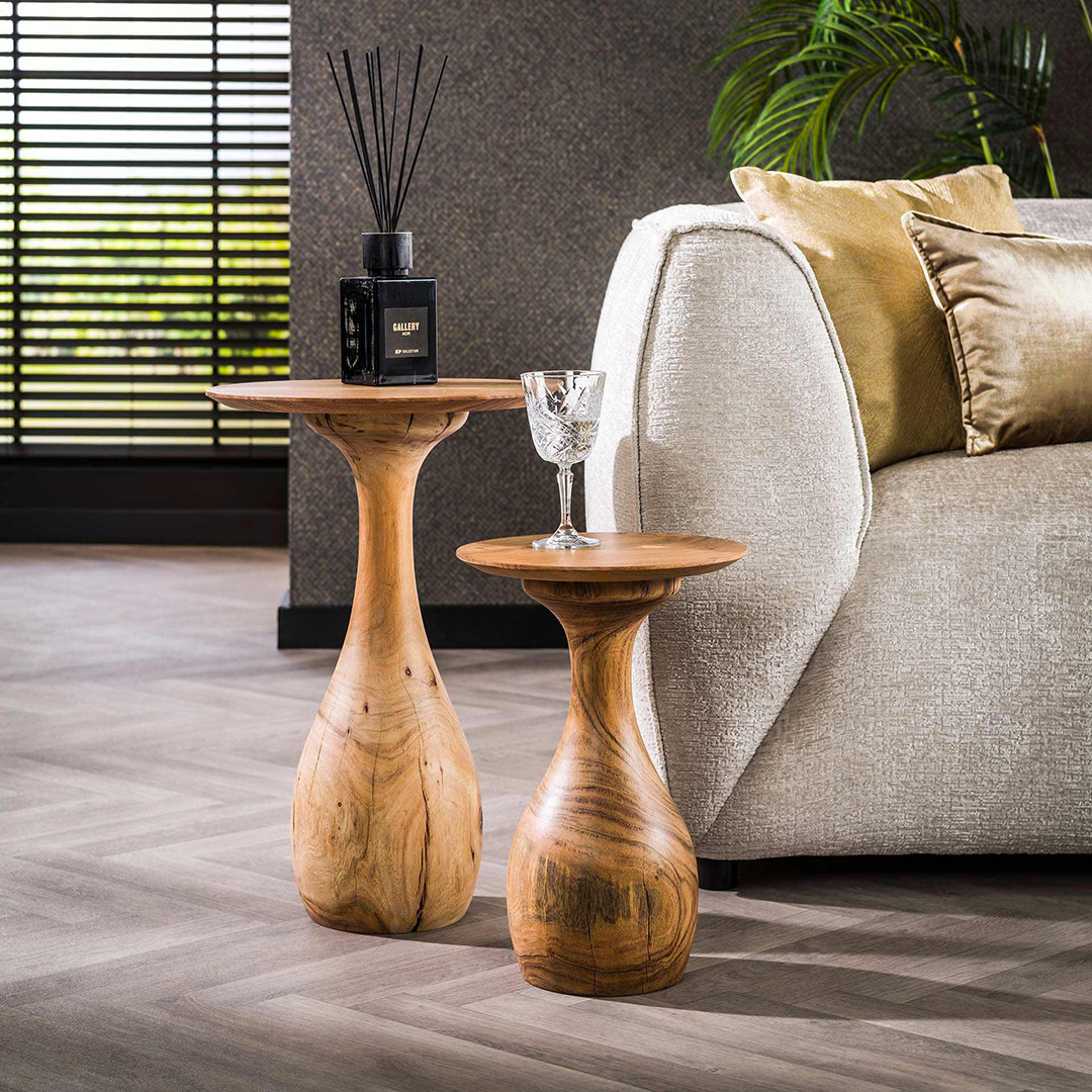 Table D’appoint LivuX En Bois D’acacia Sculpté Fleur De Vie – 30x30x23 Cm, Méditation Et Décoration
