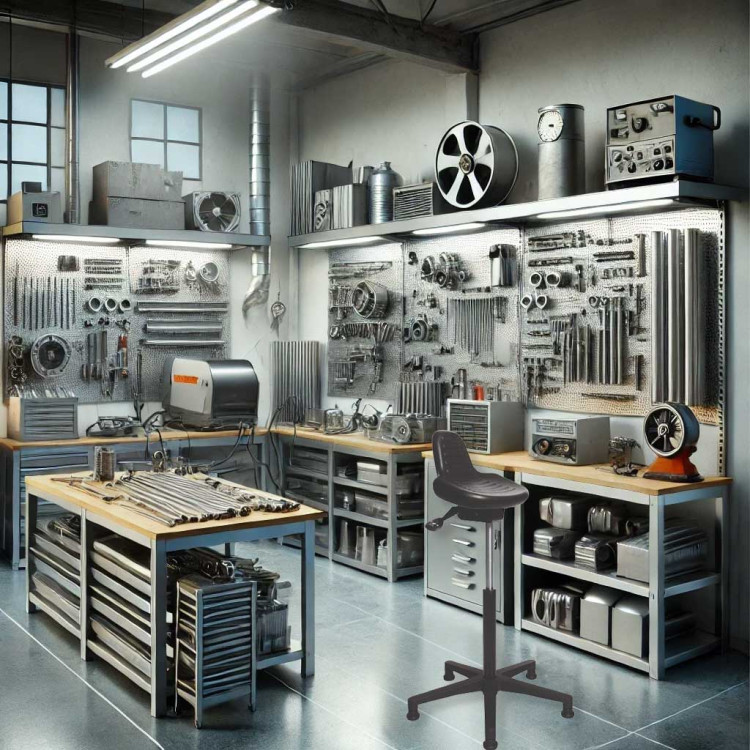 Siège d'atelier ergonomique assis-debout en PU noir Starly