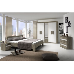 Chambre adulte complète contemporaine chêne truffier/blanc Phillis