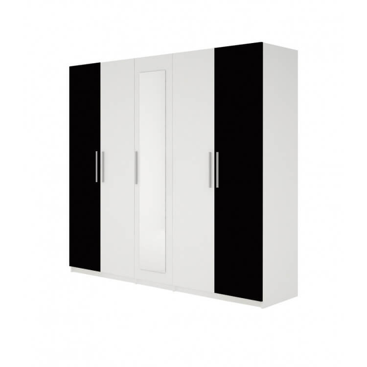 Armoire design 5 portes coloris blanc/noir Louana