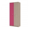 Armoire contemporaine 2 portes chêne cendré/rose Mika