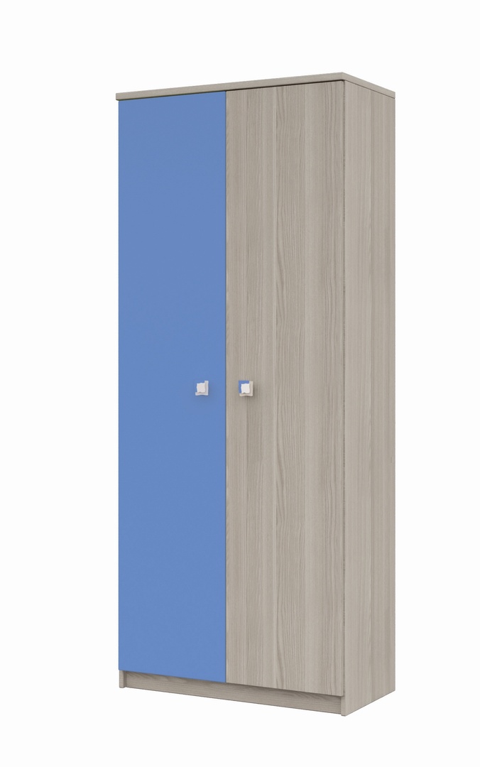 Armoire contemporaine 2 portes chêne cendré/bleu Mika