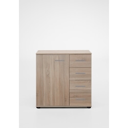Commode contemporaine 1 porte/4 tiroirs coloris chêne clair Madox