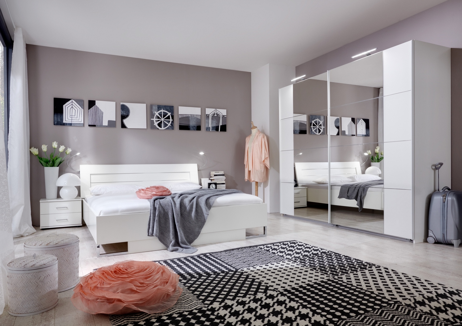 Chambre adulte complète design coloris blanc alpin  Mavrick