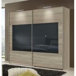 Armoire contemporaine 2 portes coulissantes chêne/verre gris Avry