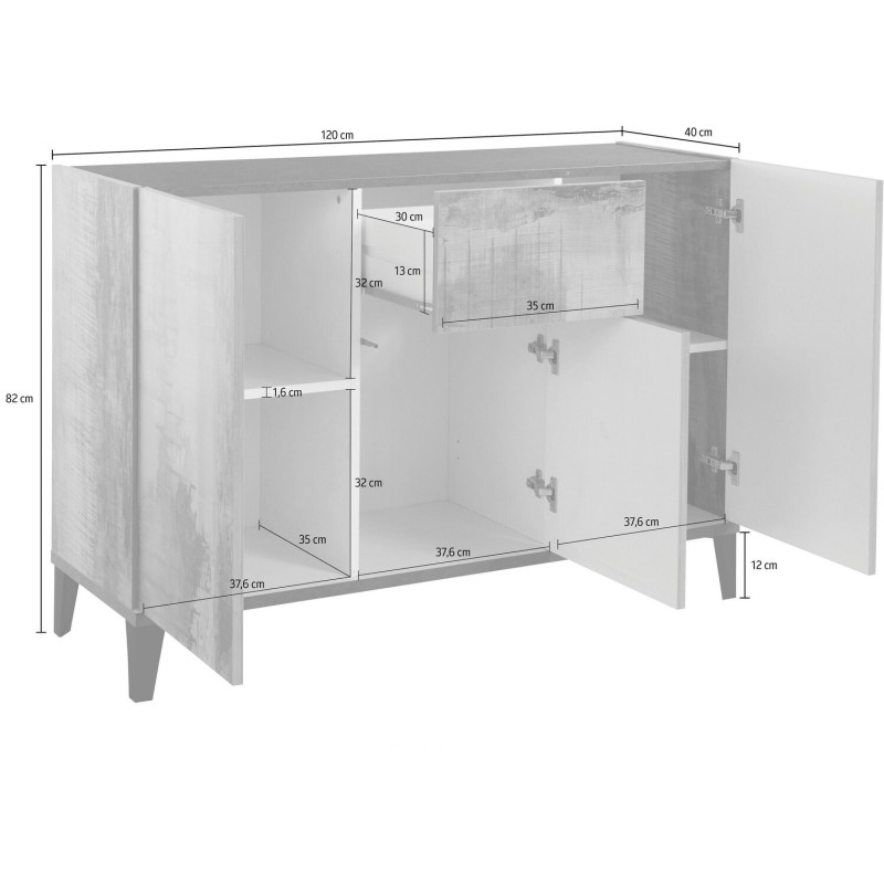 Buffet De Cuisine 120x46,5x190 Cm Berlioz Creations - 6 Portes, 1 Tiroir, Blanc Haute Brillance, Fabrication Française