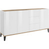 Buffet/bahut 3 portes/3 tiroirs blanc laqué brillant/érable Shine