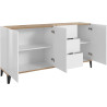 Buffet/bahut 3 portes/3 tiroirs blanc laqué brillant/érable Shine
