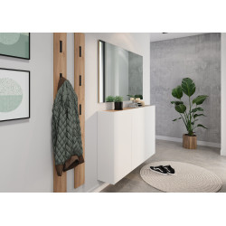 Meuble d'entrée suspendu moderne H 87 cm blanc/chêne Lidy