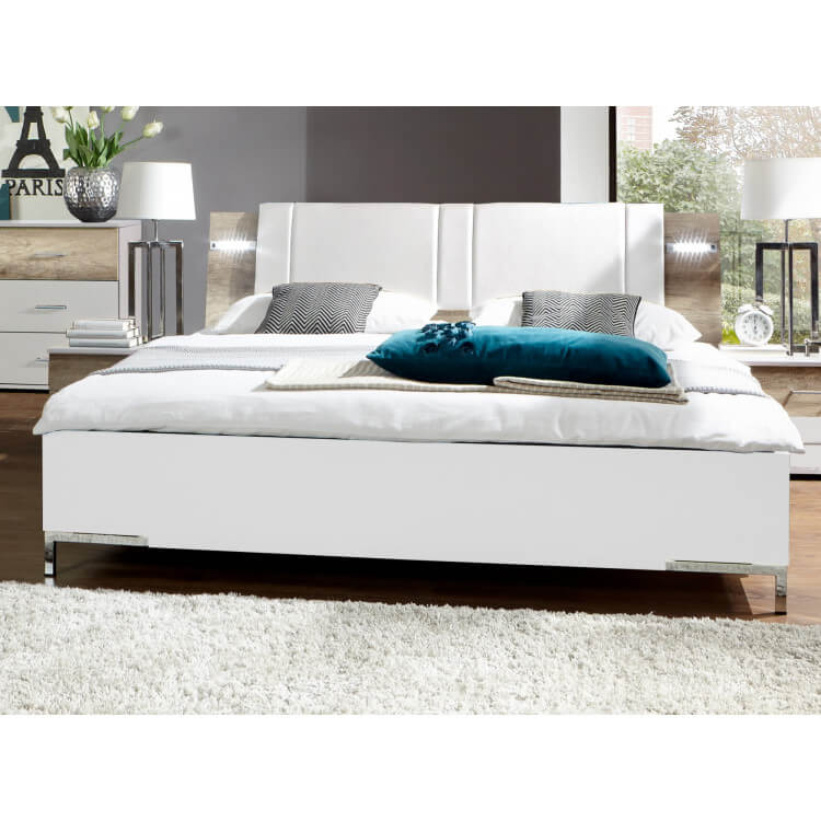 Lit adulte contemporain chêne sauvage/blanc alpin Maliboo