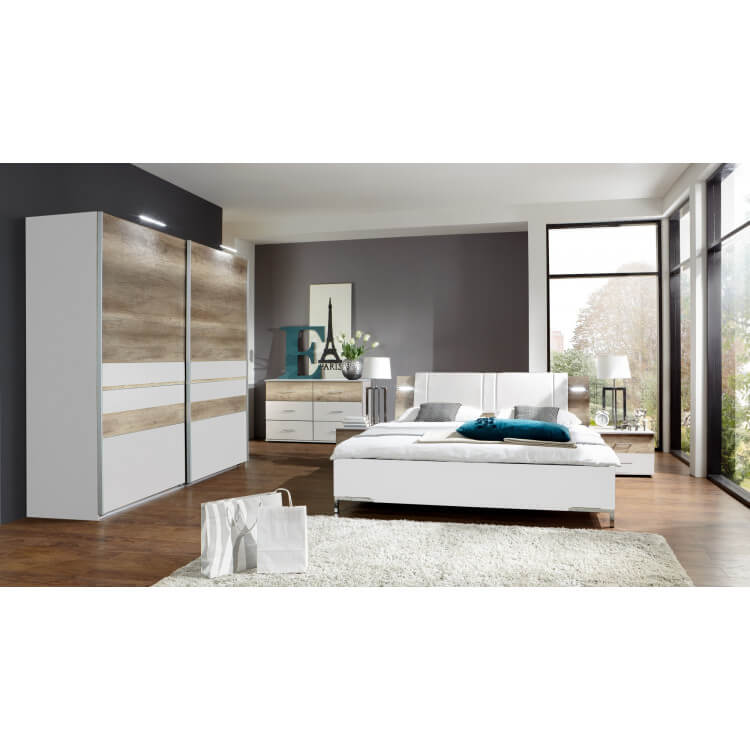 Chambre adulte complète contemporaine chêne sauvage/blanc alpin Maliboo