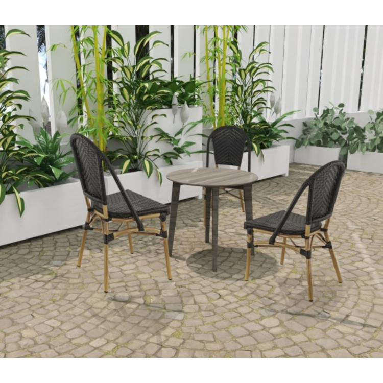 Chaise de restaurant d'extérieur empilable en tressage noir Soron