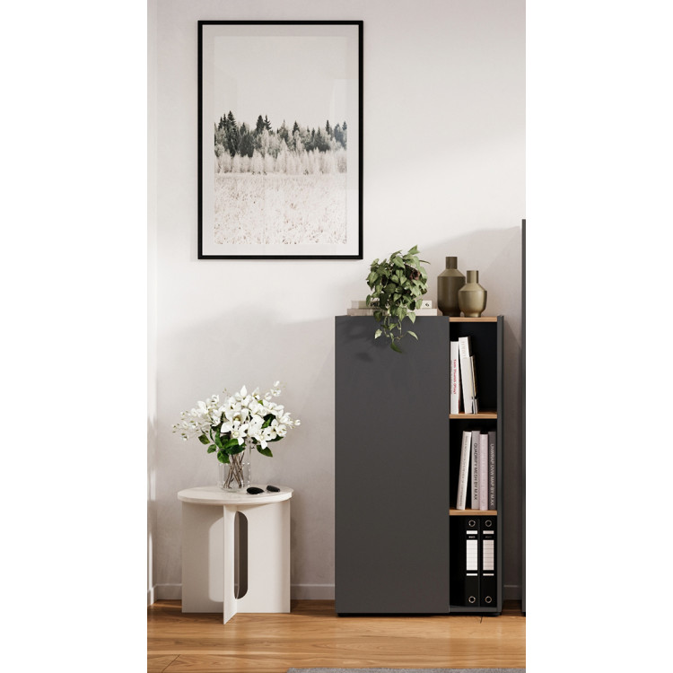 Armoire de bureau moderne H 110 cm graphite/chêne Azaro