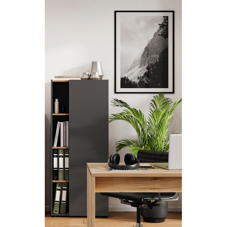 Armoire de bureau moderne H 145 cm graphite/chêne Azaro