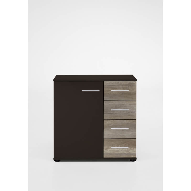 Commode contemporaine 1 porte/4 tiroirs coloris graphite/chêne chataigne Cisco Graphite/chêne chataigne — Graphite