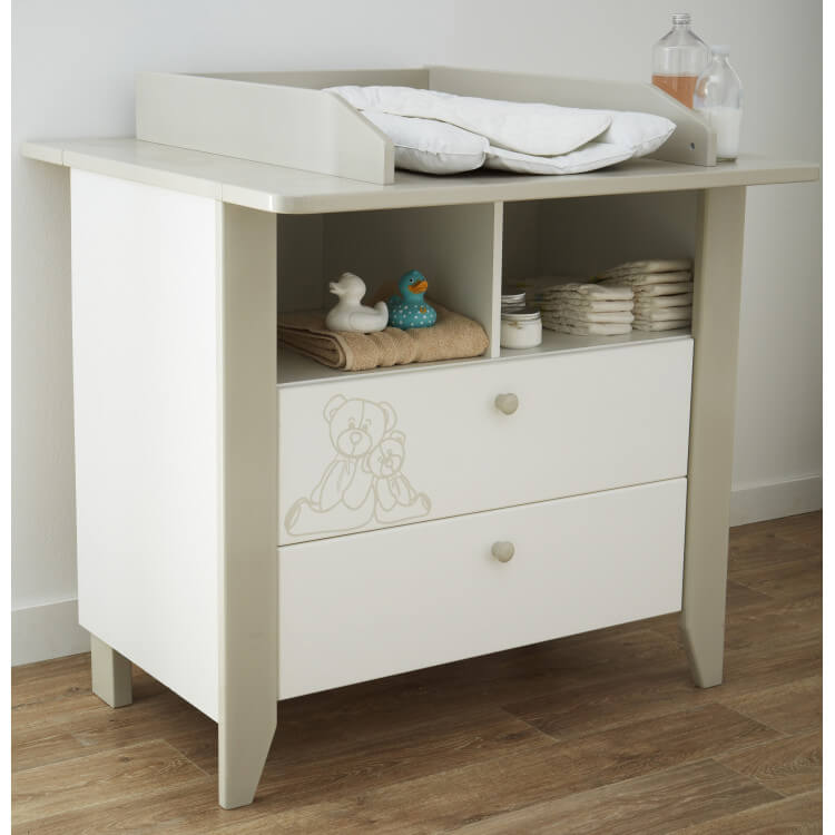 Commode à langer contemporaine blanche/marron clair Ted