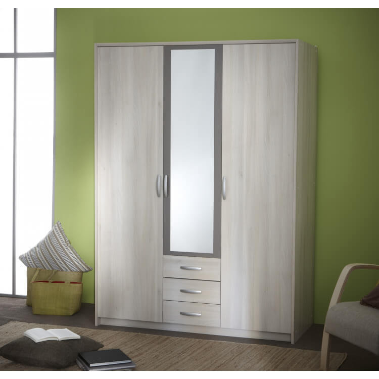 Armoire contemporaine 3 portes acacia/basalte Bahamas