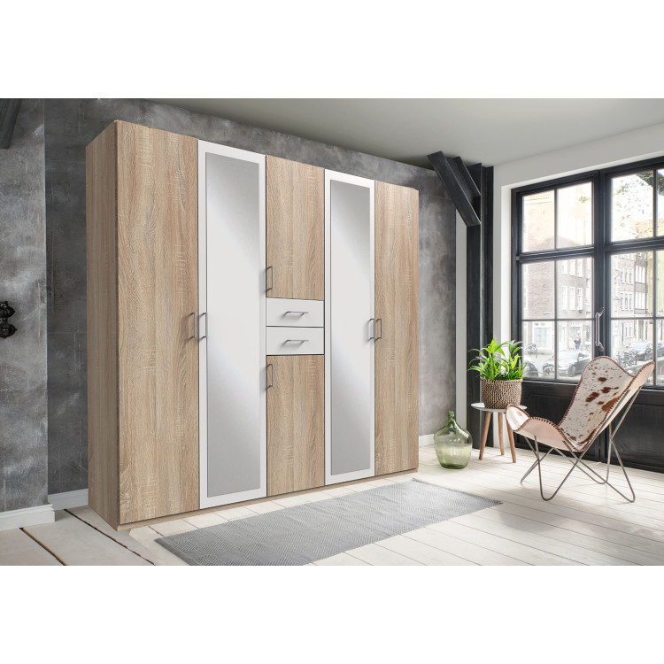 Armoire adulte moderne 225 cm chêne/blanc Hortensia