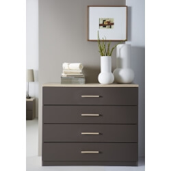 Commode contemporaine 4 tiroirs chêne brossé/lave Solena