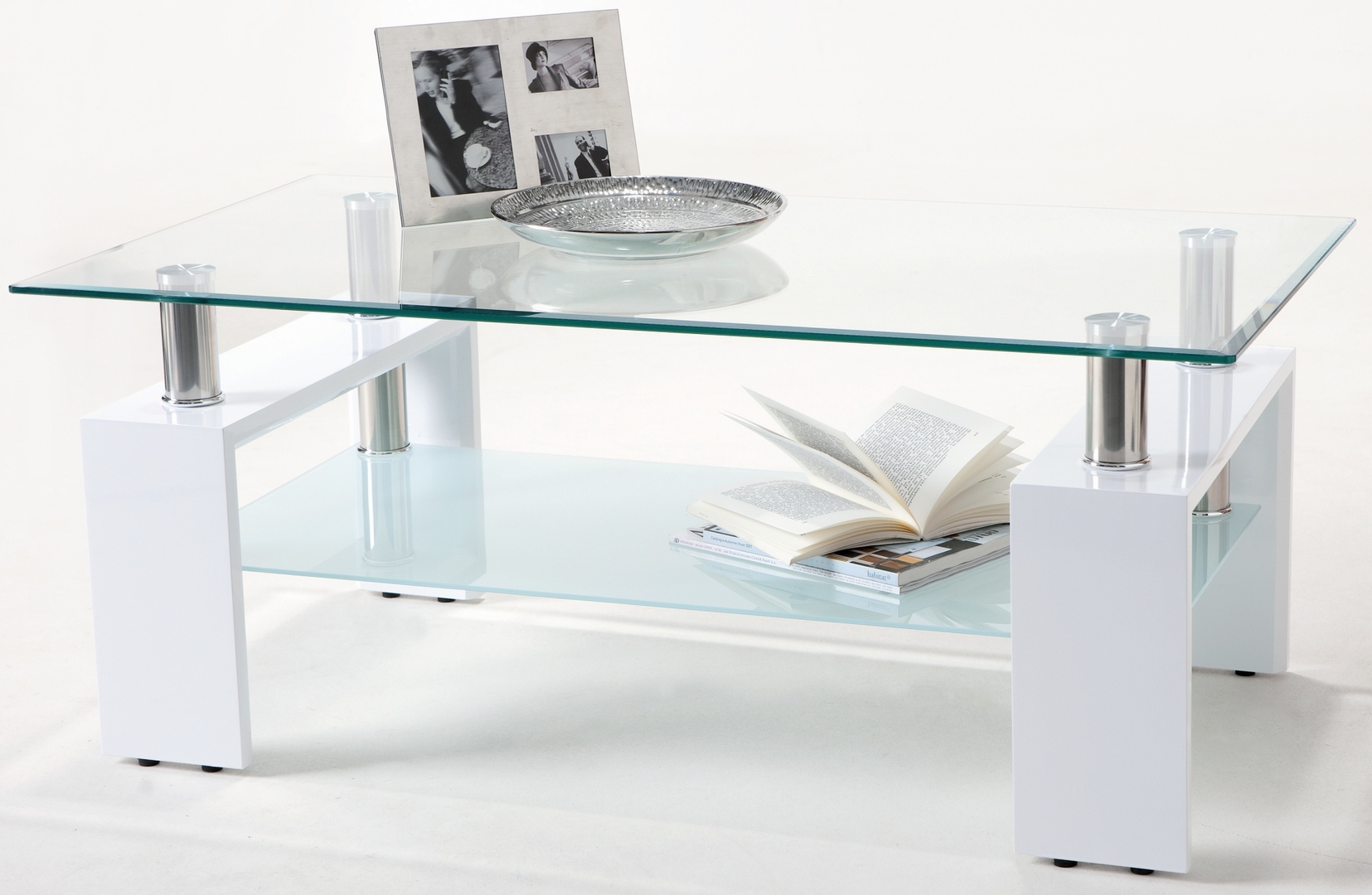 Table basse design en verre coloris blanc Chrome | Matelpro
