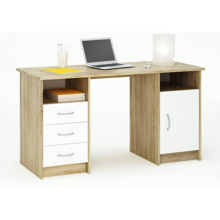 Bureau contemporain chêne brossé/blanc Rafaelo