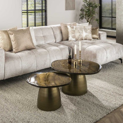 Table basse moderne métal et verre Elyptic (lot de 2)