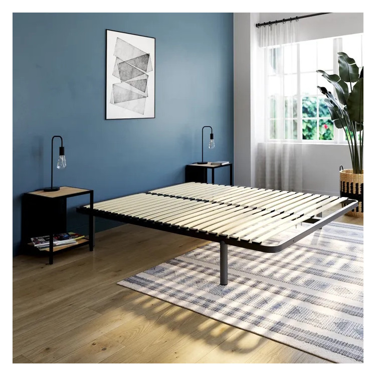 Sommier fixe à lattes fixe gris 140x190cm Elbi