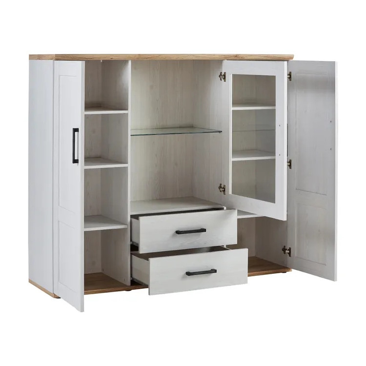 Buffet Style Campagne - Commode Meuble Pin Shabby Noir - 2 Portes 2 Tiroirs