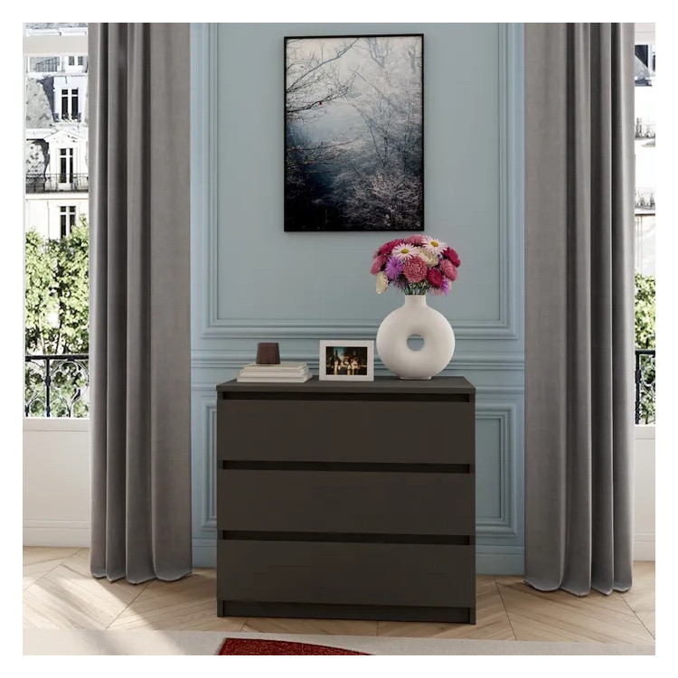 Commode contemporaine noir laqué mat 3 tiroirs Best