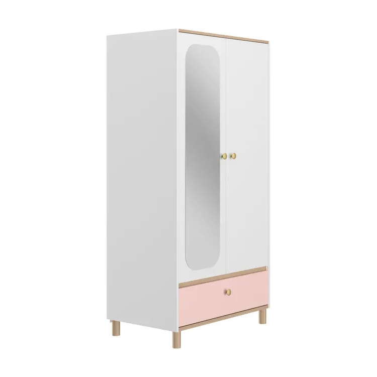 Armoire enfant moderne 94 cm chêne/rose/blanc Romy