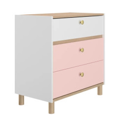 Commode enfant moderne chêne/rose/blanc Romy