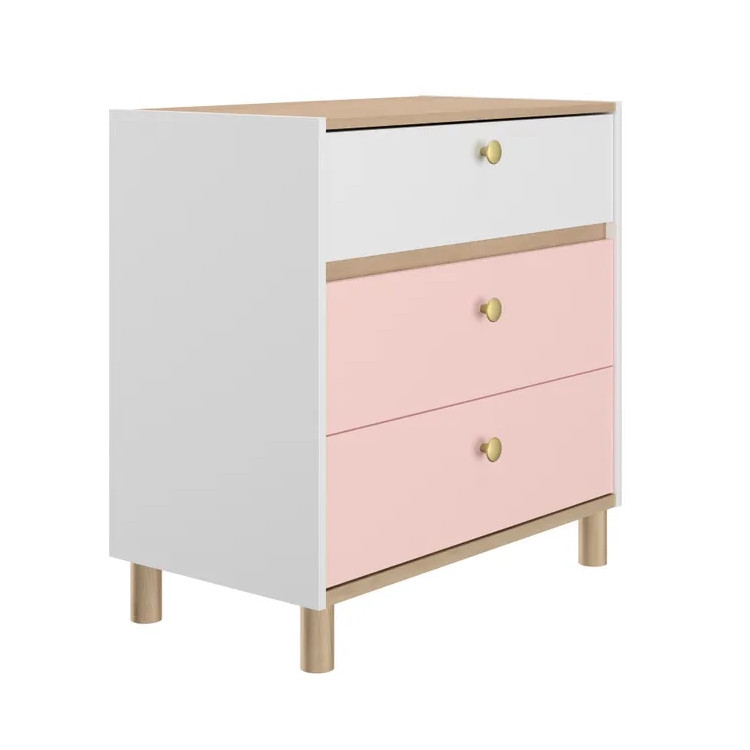Commode enfant moderne chêne/rose/blanc Romy