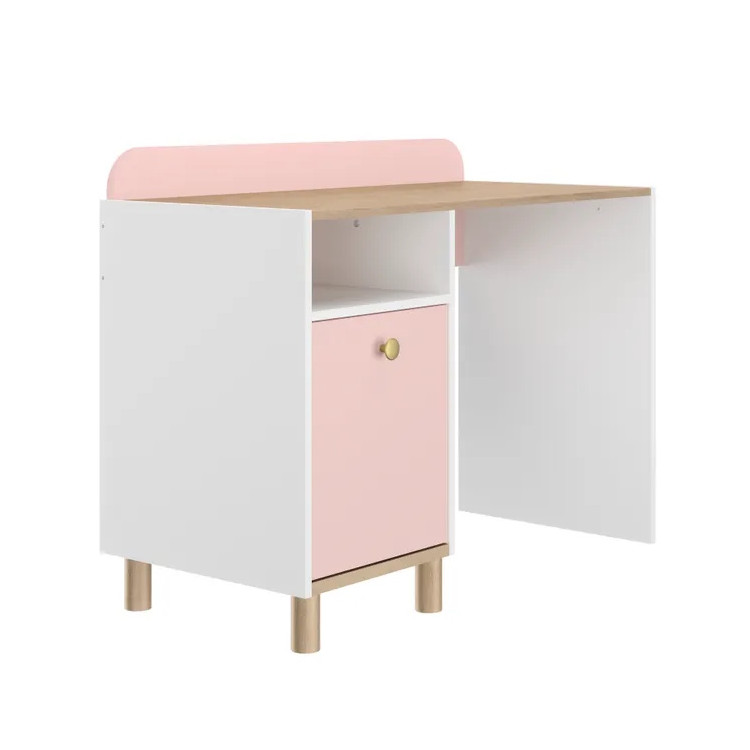 Bureau enfant moderne chêne/rose/blanc Romy