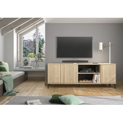 Meuble TV contemporain 180 cm chêne blond Faro