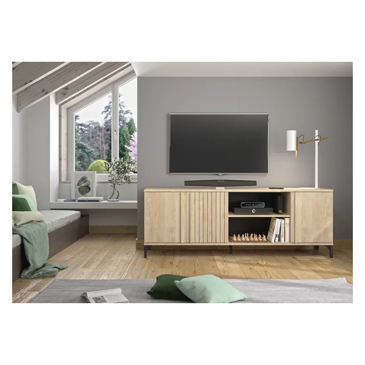 Meuble TV contemporain 180 cm chêne blond Faro