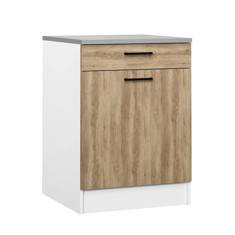 Meuble bas de cuisine contemporain 60 cm coloris chêne Malice