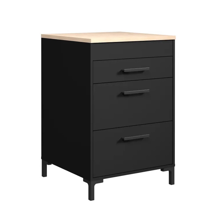 Meuble bas de cuisine contemporain 3 tiroirs noir Onyx
