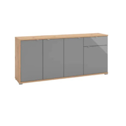 Buffet/bahut moderne 190 cm chêne/verre gris Andora