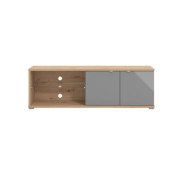 Meuble TV moderne 175 cm chêne/verre gris Andora
