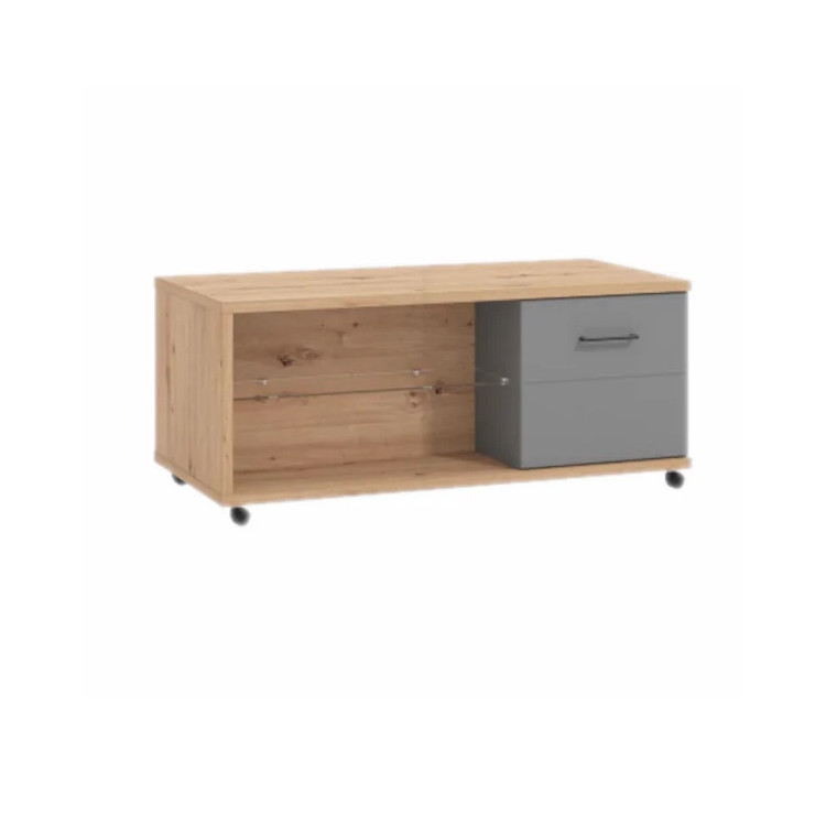 Table basse moderne mobile chêne/verre gris Andora