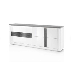 Buffet/bahut moderne 220 cm blanc laqué brillant Vertigo