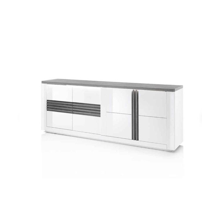 Buffet/bahut moderne 220 cm blanc laqué brillant Vertigo
