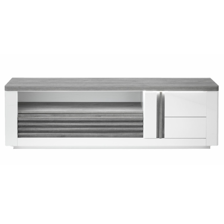 Meuble TV moderne 170 cm blanc laqué brillant Vertigo