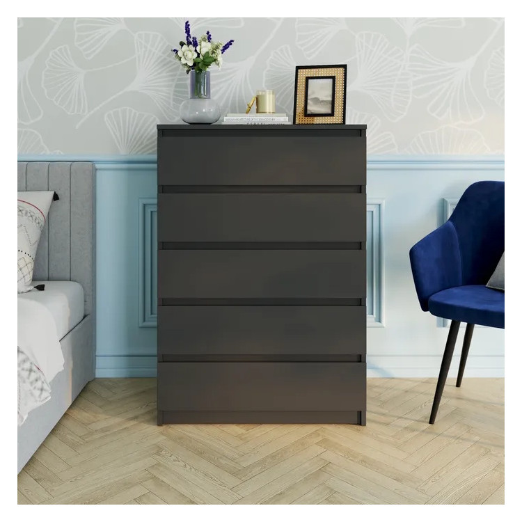Commode contemporaine 5 tiroirs noir mat Best