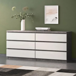 Commode contemporaine 6 tiroirs béton/blanc brillant Best